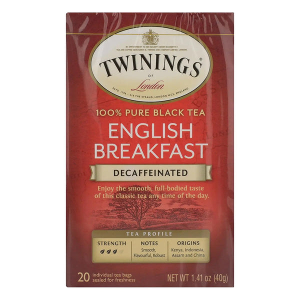 Twinings Tea Breakfast Tea - English Decaffeinated - Case Of 6 - 20 Bags Twinings Tea