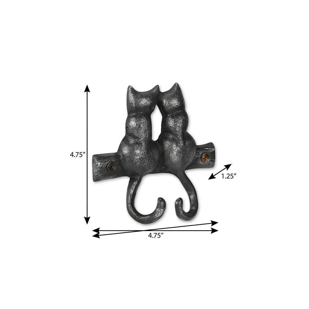 Two Hook 5" Black Cast Iron Cats Wall Hook Homeroots Organization