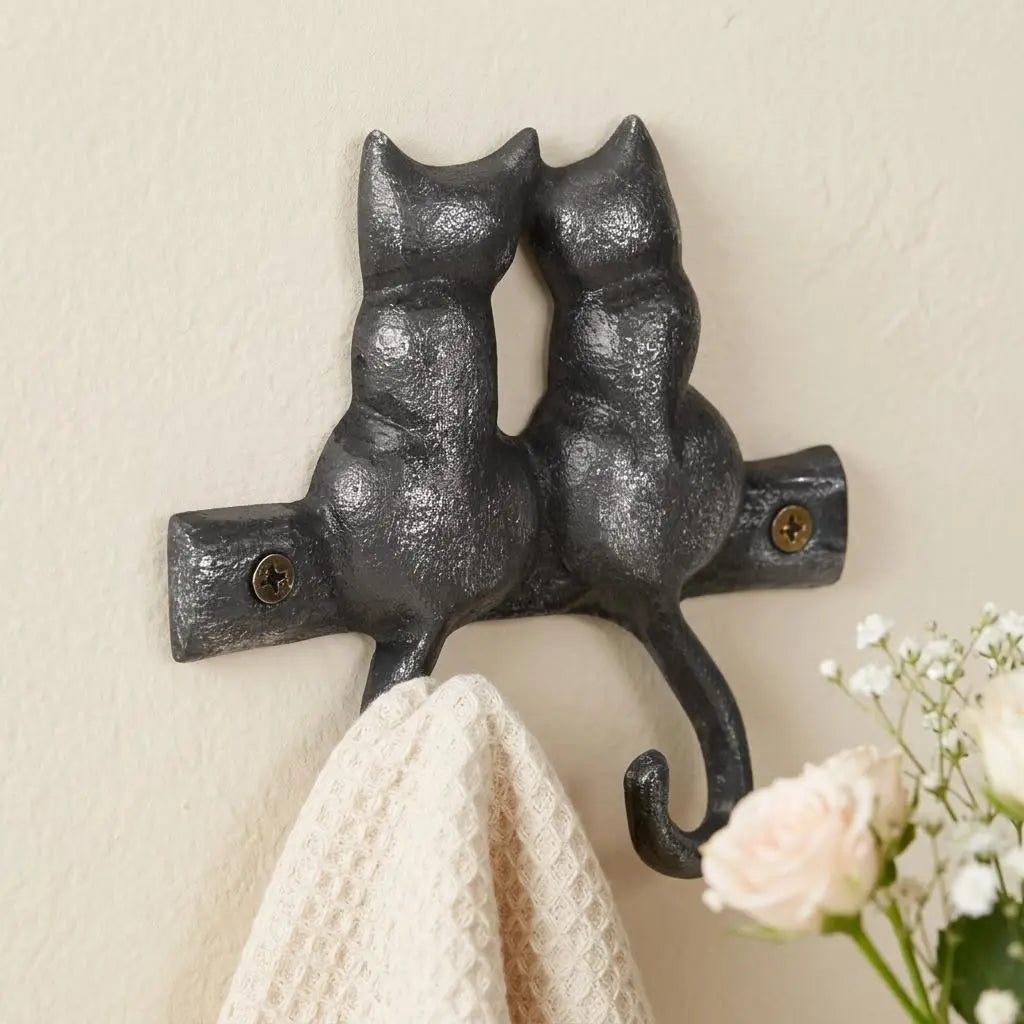 Two Hook 5" Black Cast Iron Cats Wall Hook Homeroots Organization