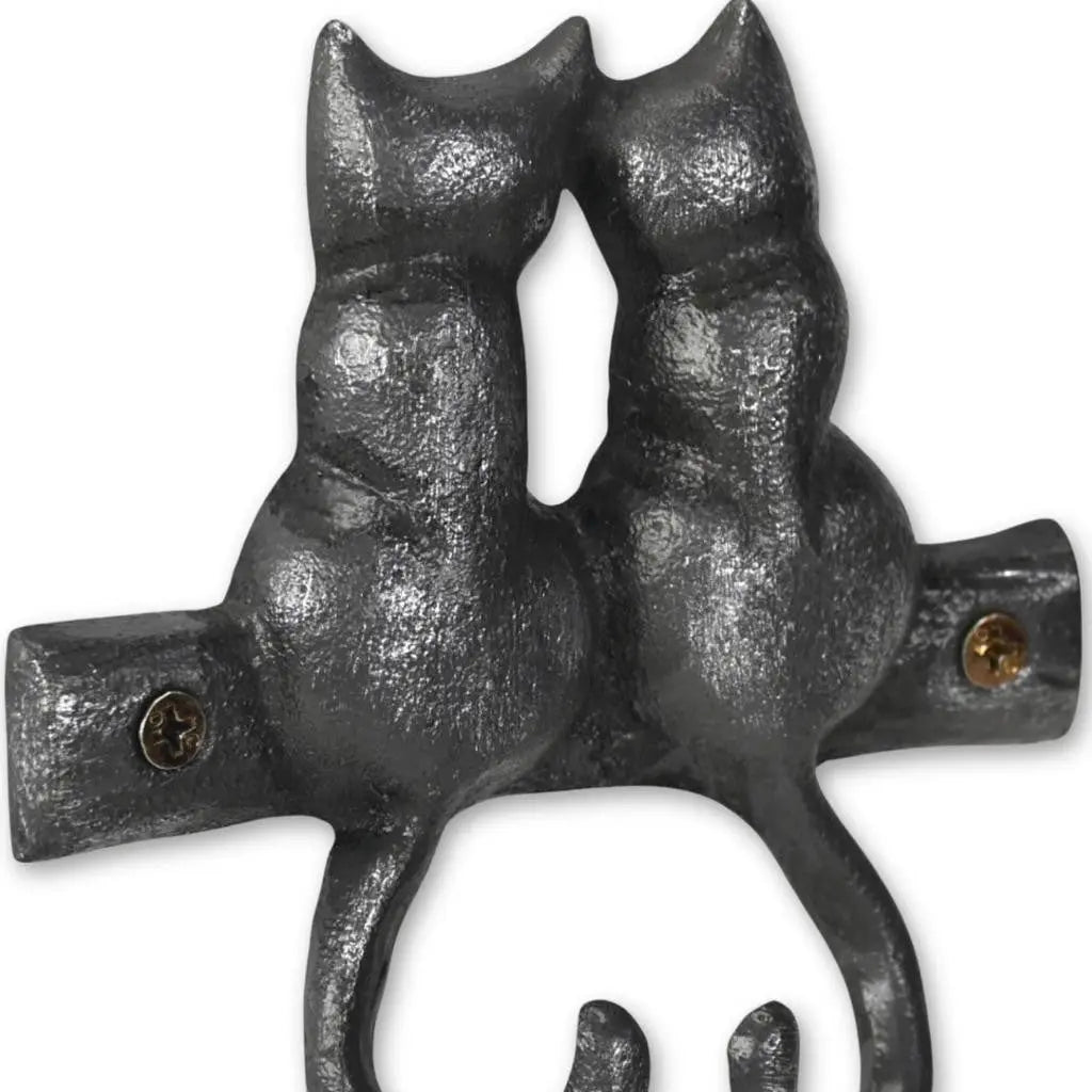 Two Hook 5" Black Cast Iron Cats Wall Hook Homeroots Organization