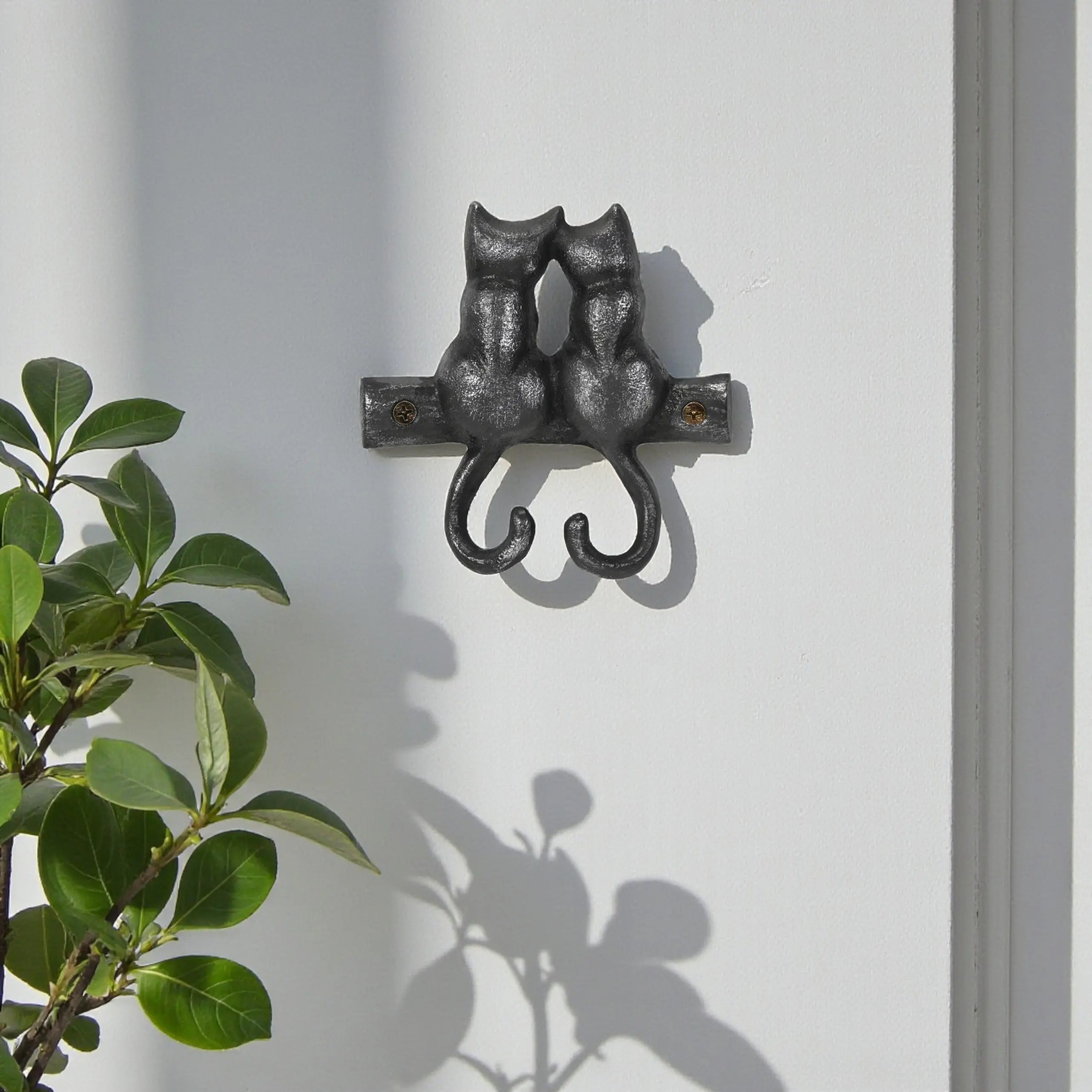 Two Hook 5" Black Cast Iron Cats Wall Hook Homeroots Organization