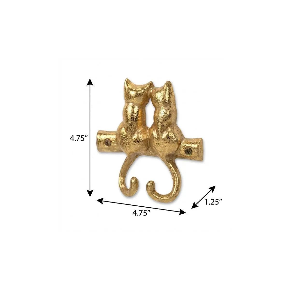 Two Hook 5" Gold Cast Iron Cats Wall Hooks Homeroots Organization