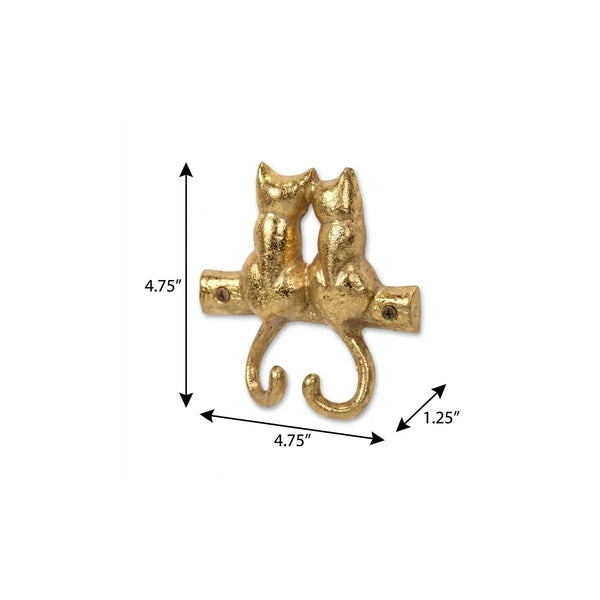 Two Hook 5" Gold Cast Iron Cats Wall Hooks Homeroots Organization