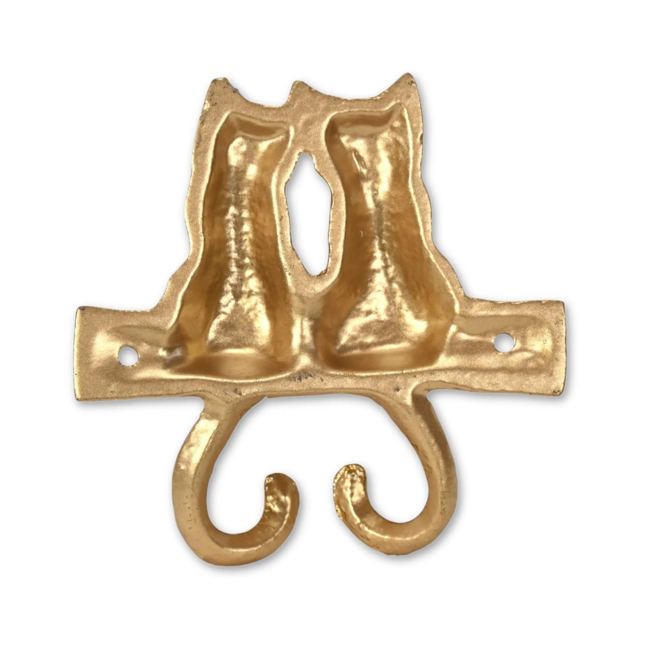 Two Hook 5" Gold Cast Iron Cats Wall Hooks Homeroots Organization