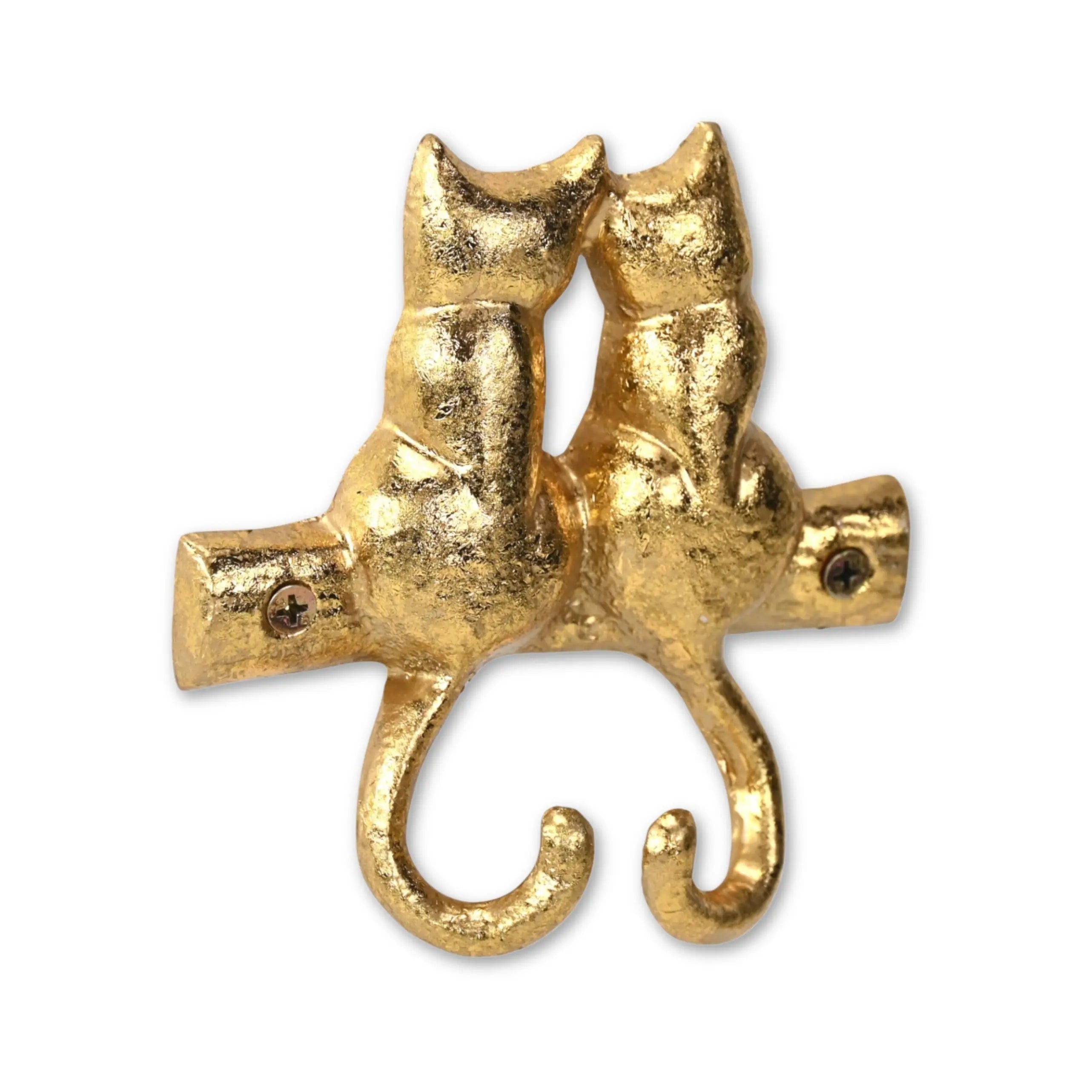 Two Hook 5" Gold Cast Iron Cats Wall Hooks Homeroots Organization