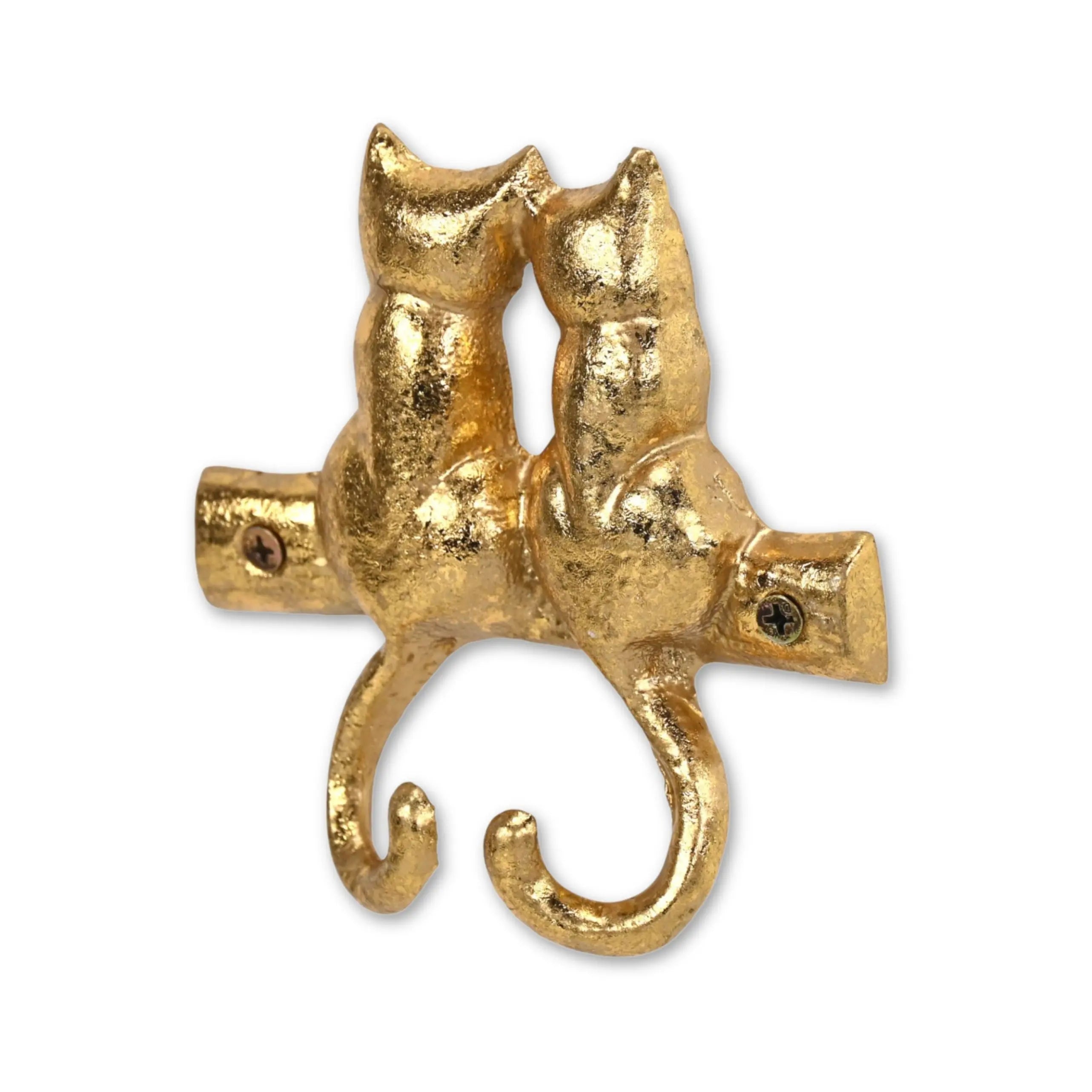 Two Hook 5" Gold Cast Iron Cats Wall Hooks Homeroots Organization