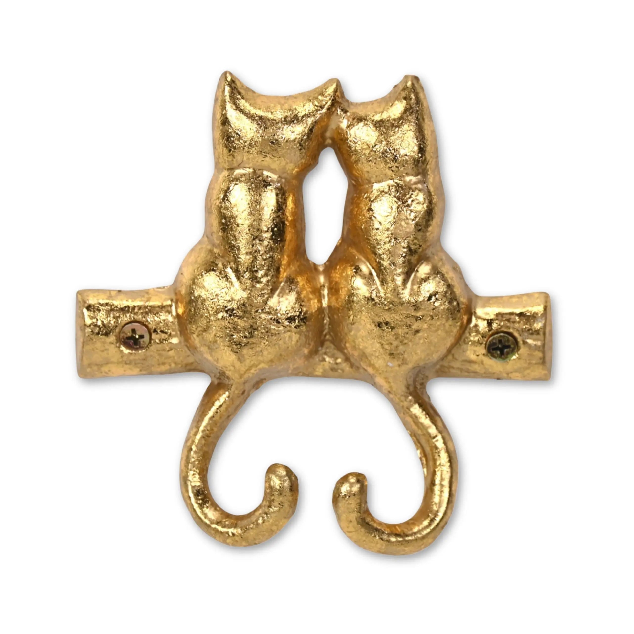 Two Hook 5" Gold Cast Iron Cats Wall Hooks Homeroots Organization