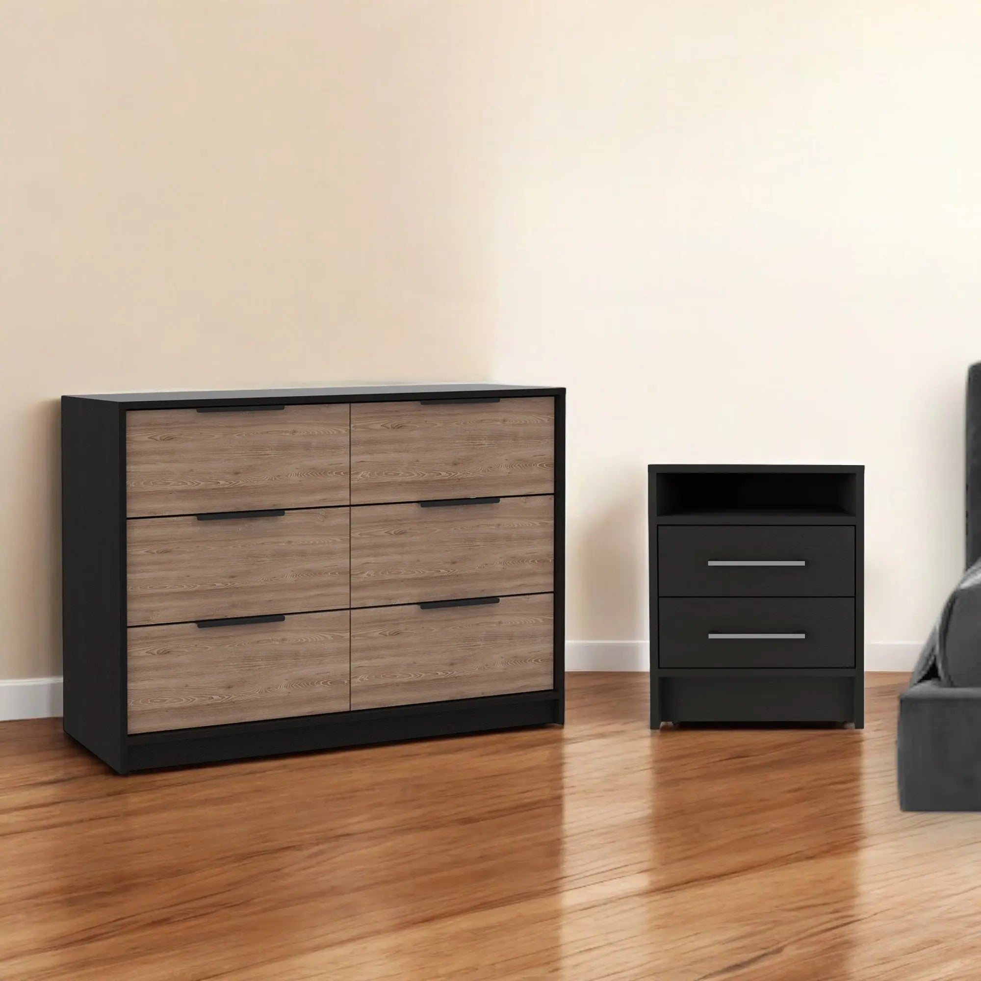 Two Piece Black and Gray Bedroom Set Homeroots Bed & Bath