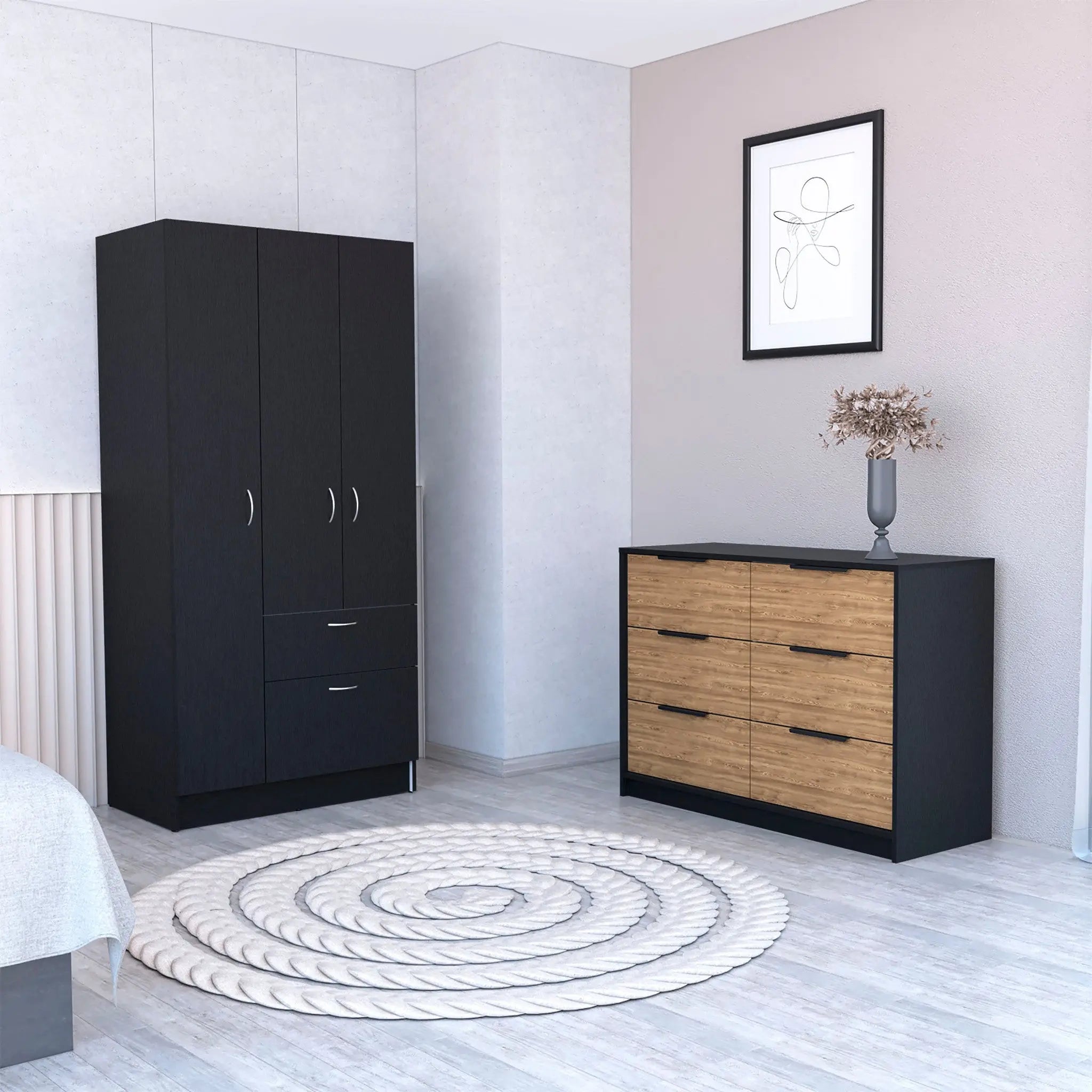 Two Piece Brown and Black Bedroom Set Homeroots Bed & Bath