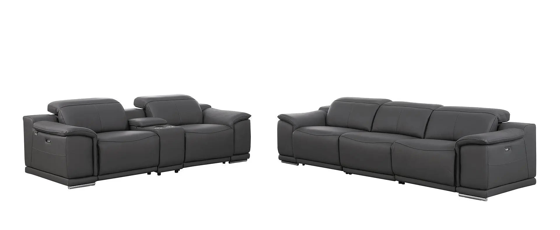 Two Piece Dark Gray Genuine Leather Five Person Seating Set Homeroots Living Room