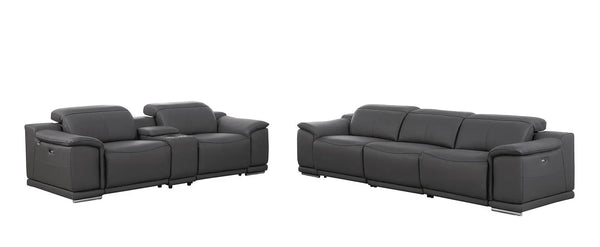 Two Piece Dark Gray Genuine Leather Five Person Seating Set Homeroots Living Room
