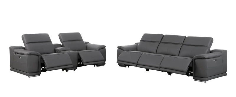 Two Piece Dark Gray Genuine Leather Five Person Seating Set Homeroots Living Room
