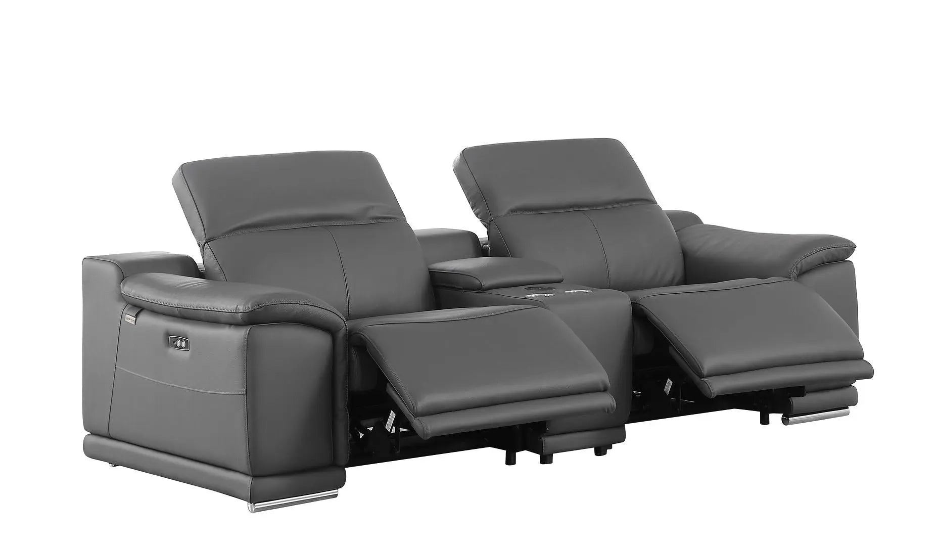 Two Piece Dark Gray Genuine Leather Five Person Seating Set Homeroots Living Room