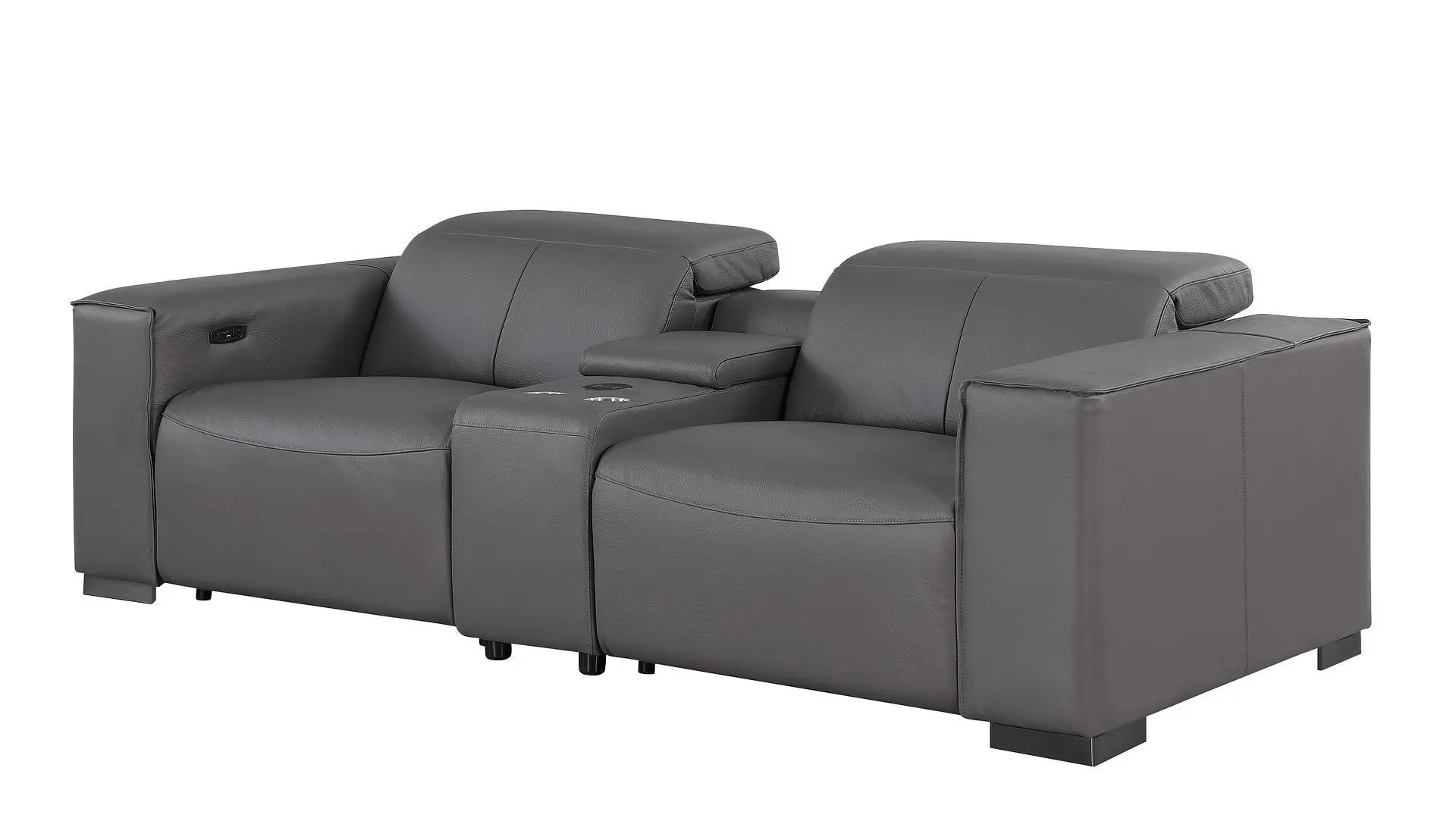 Two Piece Dark Gray Genuine Leather Five Person Seating Set Homeroots Living Room
