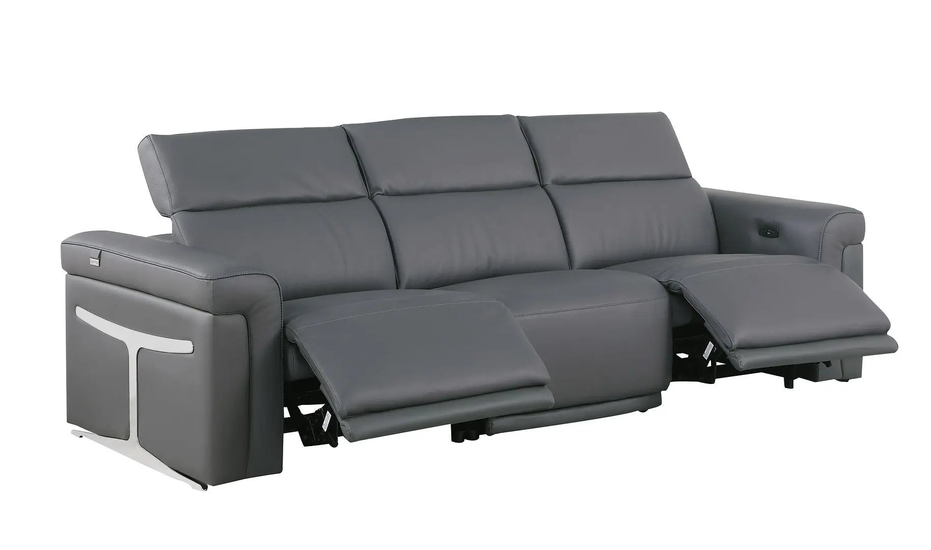 Two Piece Dark Gray Italian Leather Five Person Seating Set Homeroots Living Room