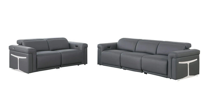 Two Piece Dark Gray Italian Leather Five Person Seating Set Homeroots Living Room