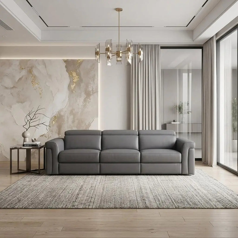 Two Piece Dark Gray Italian Leather Five Person Seating Set Homeroots Living Room