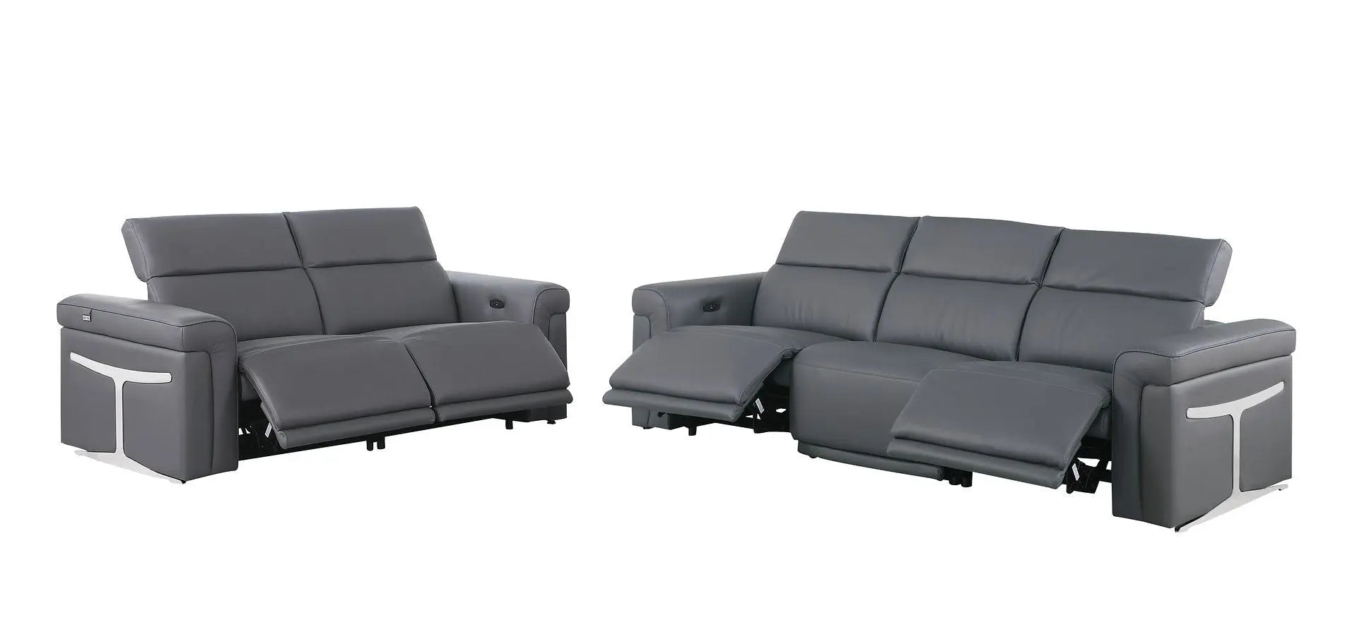 Two Piece Dark Gray Italian Leather Five Person Seating Set Homeroots Living Room