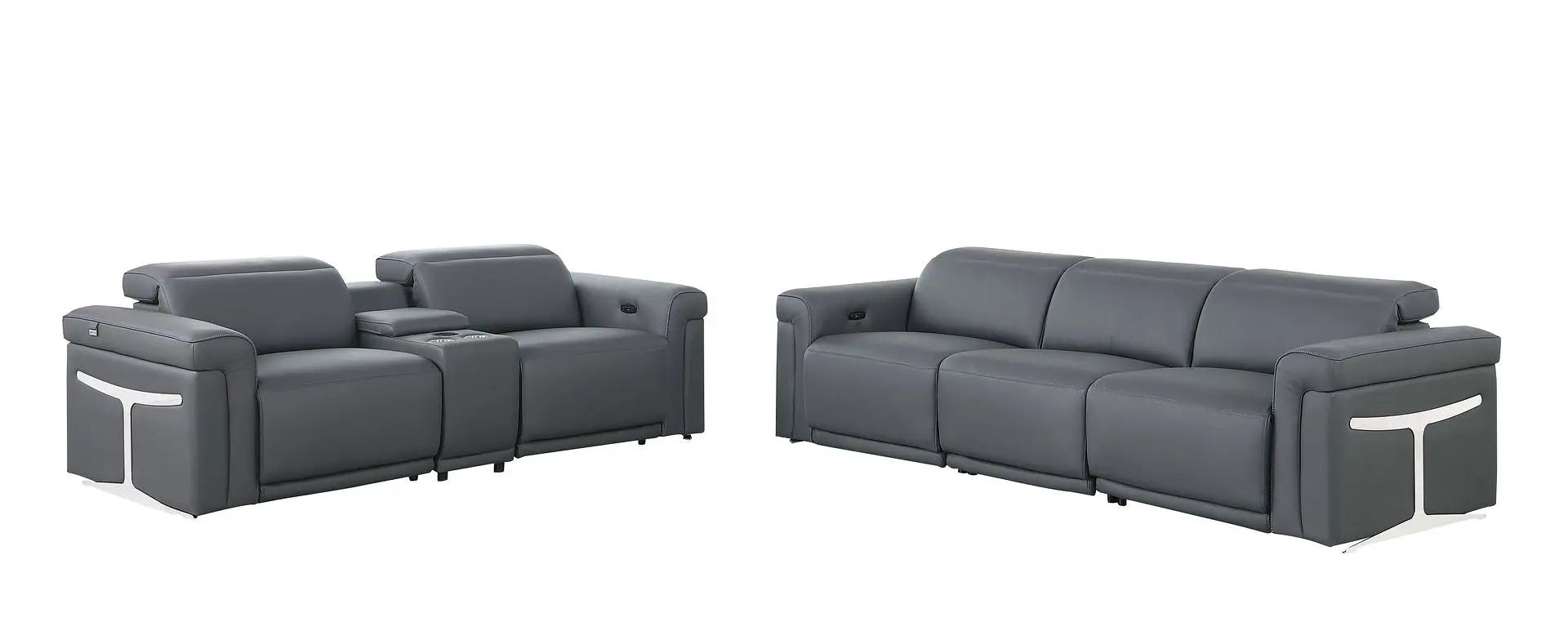 Two Piece Dark Gray Italian Leather Five Person Seating Set Homeroots Living Room