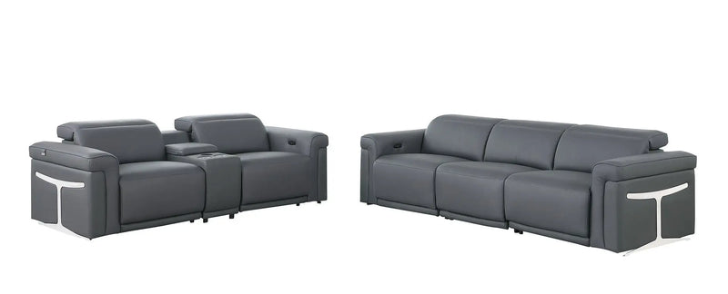 Two Piece Dark Gray Italian Leather Five Person Seating Set Homeroots Living Room