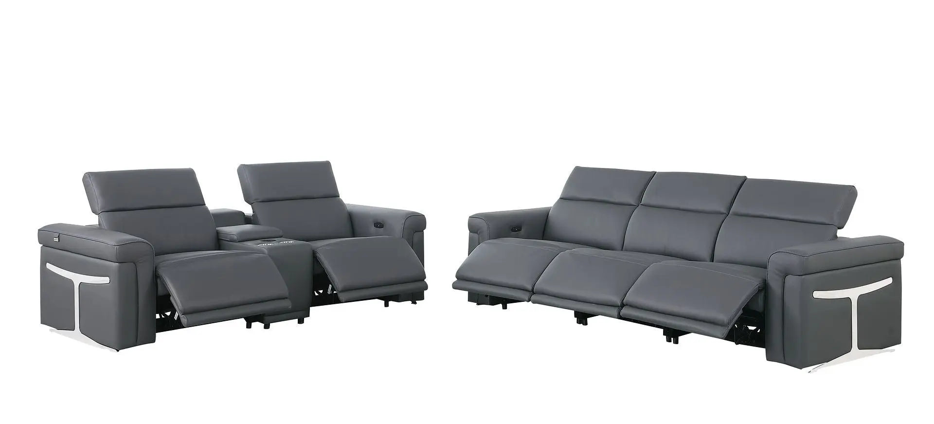 Two Piece Dark Gray Italian Leather Five Person Seating Set Homeroots Living Room