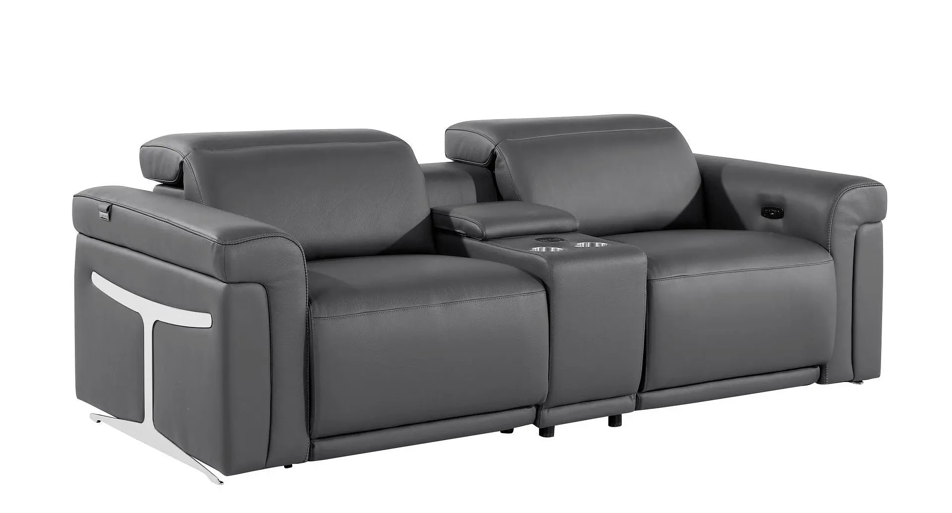 Two Piece Dark Gray Italian Leather Five Person Seating Set Homeroots Living Room
