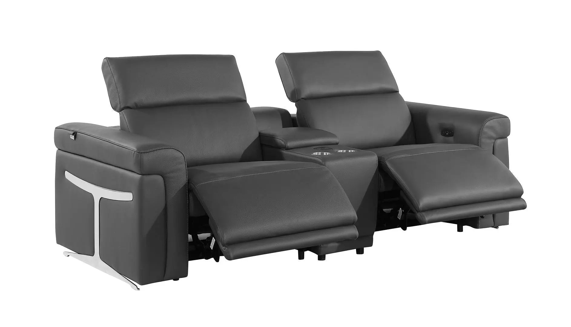 Two Piece Dark Gray Italian Leather Five Person Seating Set Homeroots Living Room