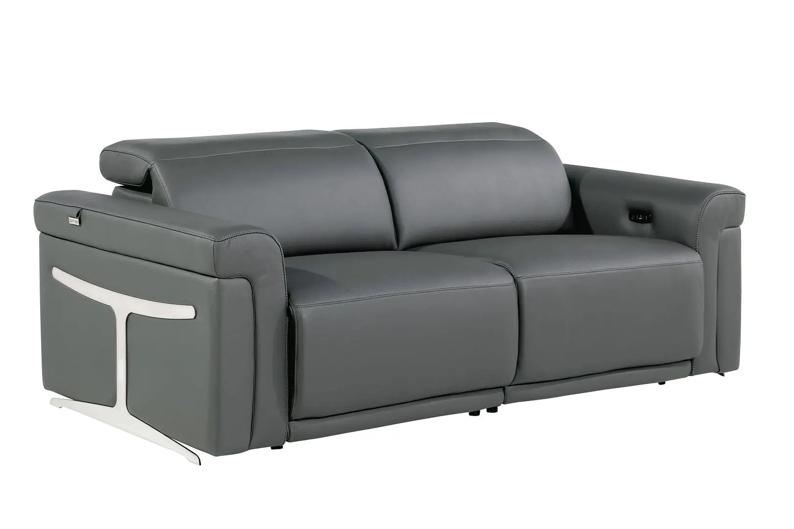 Two Piece Dark Gray Italian Leather Five Person Seating Set Homeroots Living Room