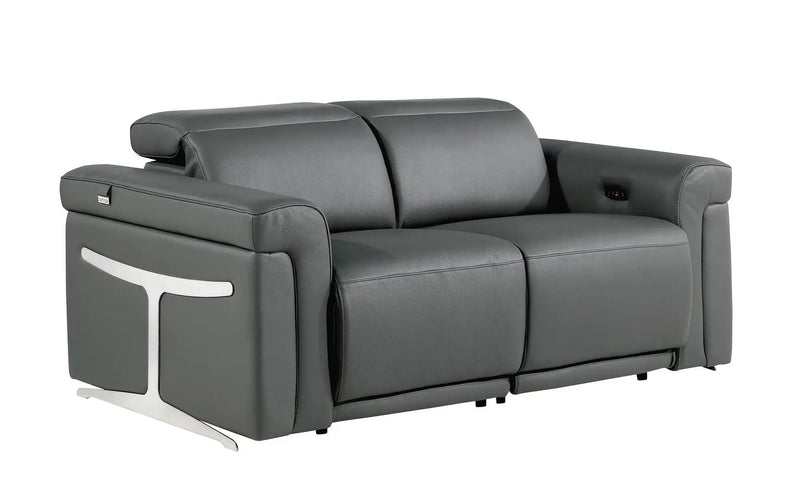 Two Piece Dark Gray Italian Leather Five Person Seating Set Homeroots Living Room