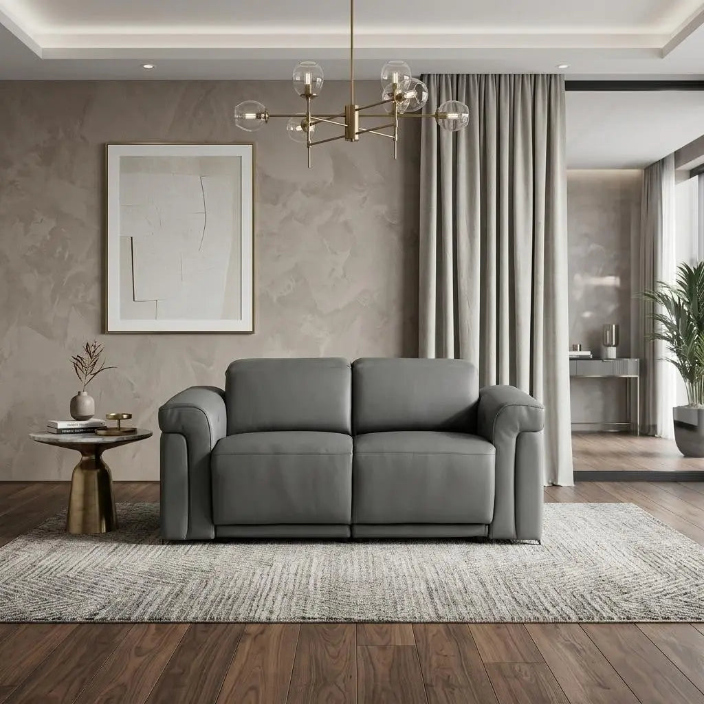 Two Piece Dark Gray Italian Leather Five Person Seating Set Homeroots Living Room