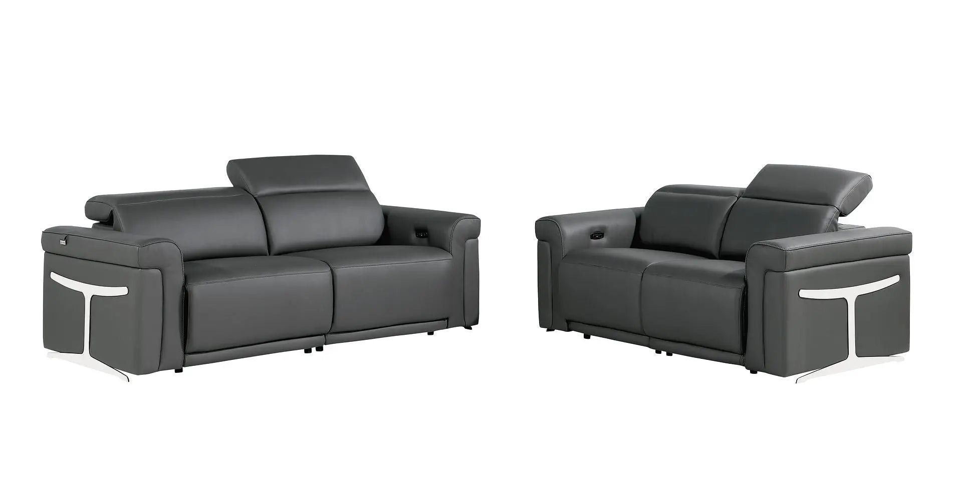 Two Piece Dark Gray Italian Leather Five Person Seating Set Homeroots Living Room