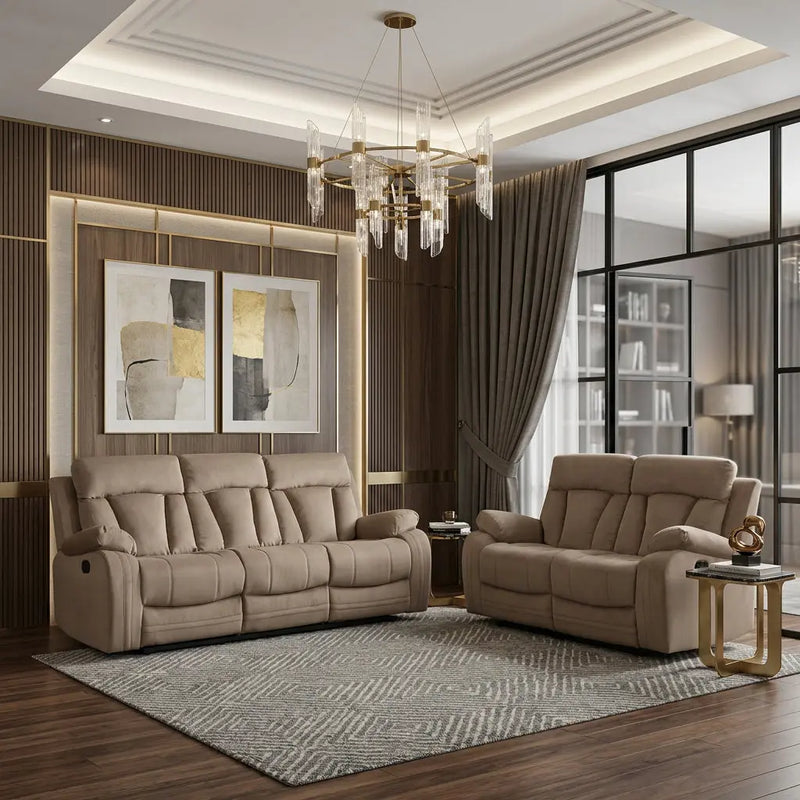 Two Piece Indoor Beige Microsuede Five Person Seating Set Homeroots Living Room