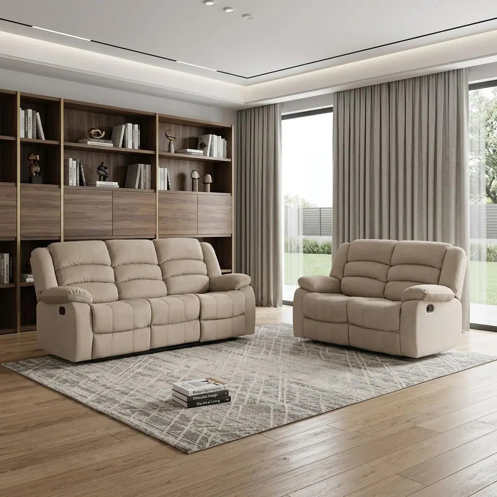 Two Piece Indoor Beige Microsuede Five Person Seating Set Homeroots Living Room