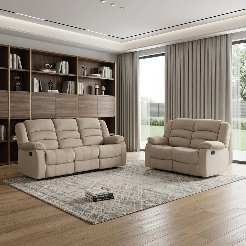 Two Piece Indoor Beige Microsuede Five Person Seating Set Homeroots Living Room