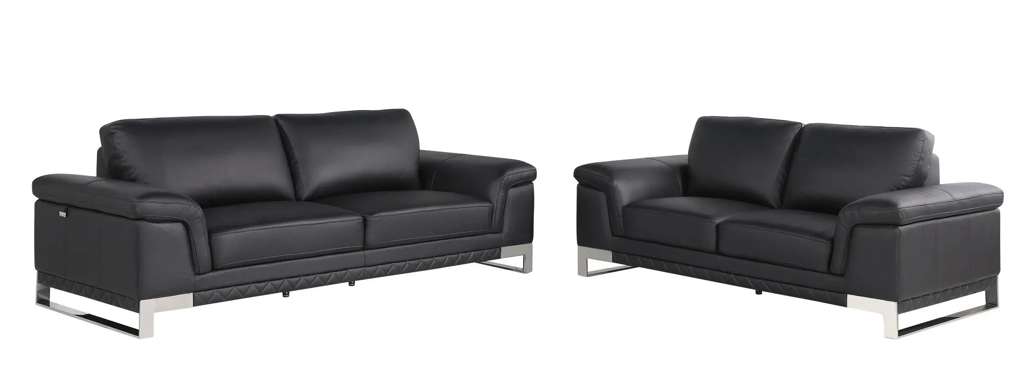 Two Piece Indoor Black Italian Leather Five Person Seating Set Homeroots Living Room