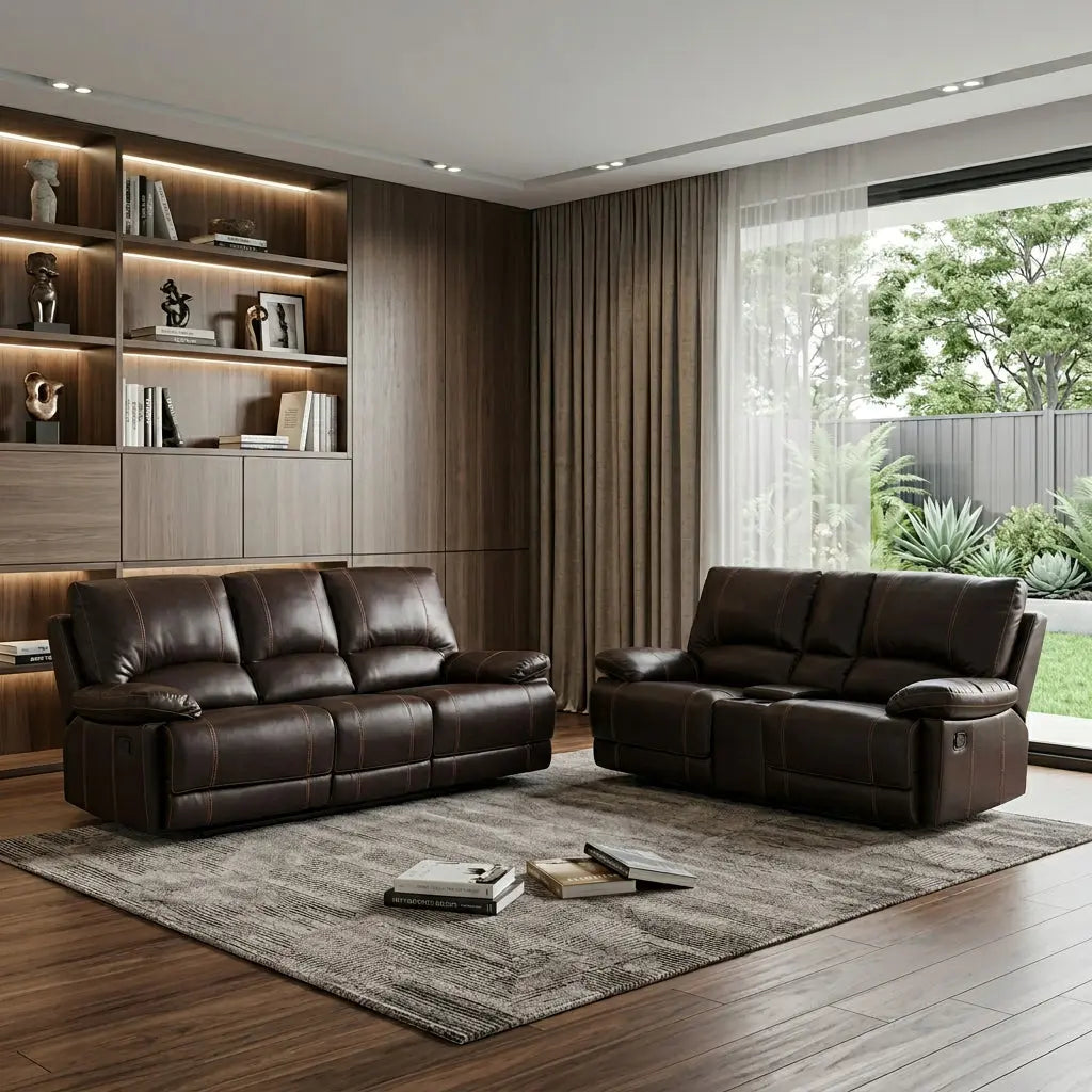 Two Piece Indoor Brown Faux Leather Five Person Seating Set Homeroots Living Room