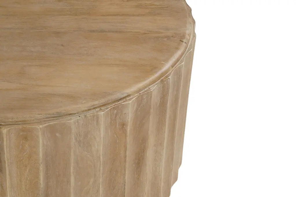 Two Piece Natural Solid Wood Round Drum Coffee And End Table Set Homeroots Living Room