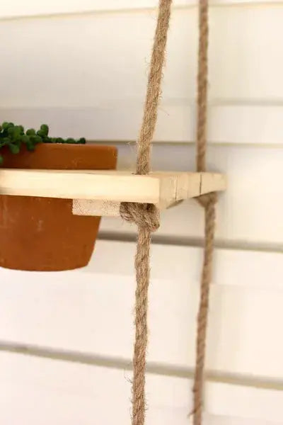 Two-Tiered Hanging Wooden Shelves With Clay Pots Kalalou