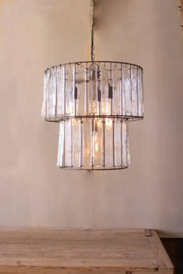 Two Tiered Round Pendant Light With Glass Chimes 20"D X 20"T Kalalou