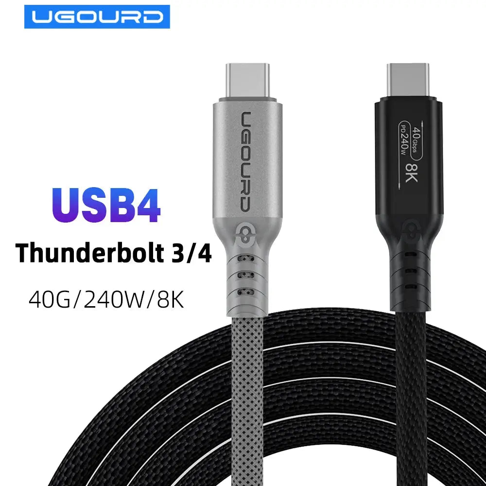 UGOURD Thunderbolt 4 USB4 Cable 40Gbps Thunderbolt3 0.2m-2m 3m Type C Fast Charger Cable 240W Data Transfer USB C For Laptop SSD GreatEagleInc