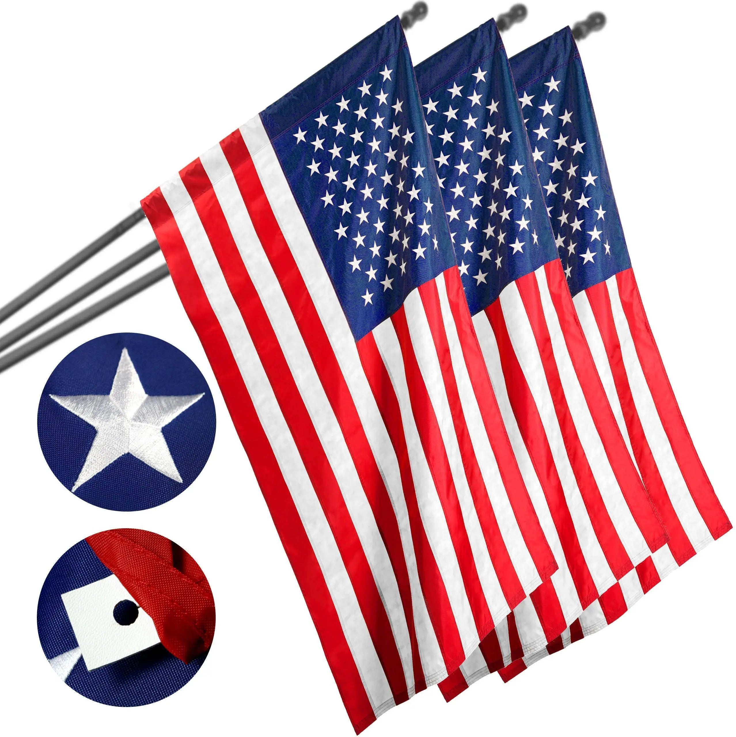 USA American Flag 2.5x4FT 3-Pack Pole Sleeve Embroidered Polyester By G128 G128