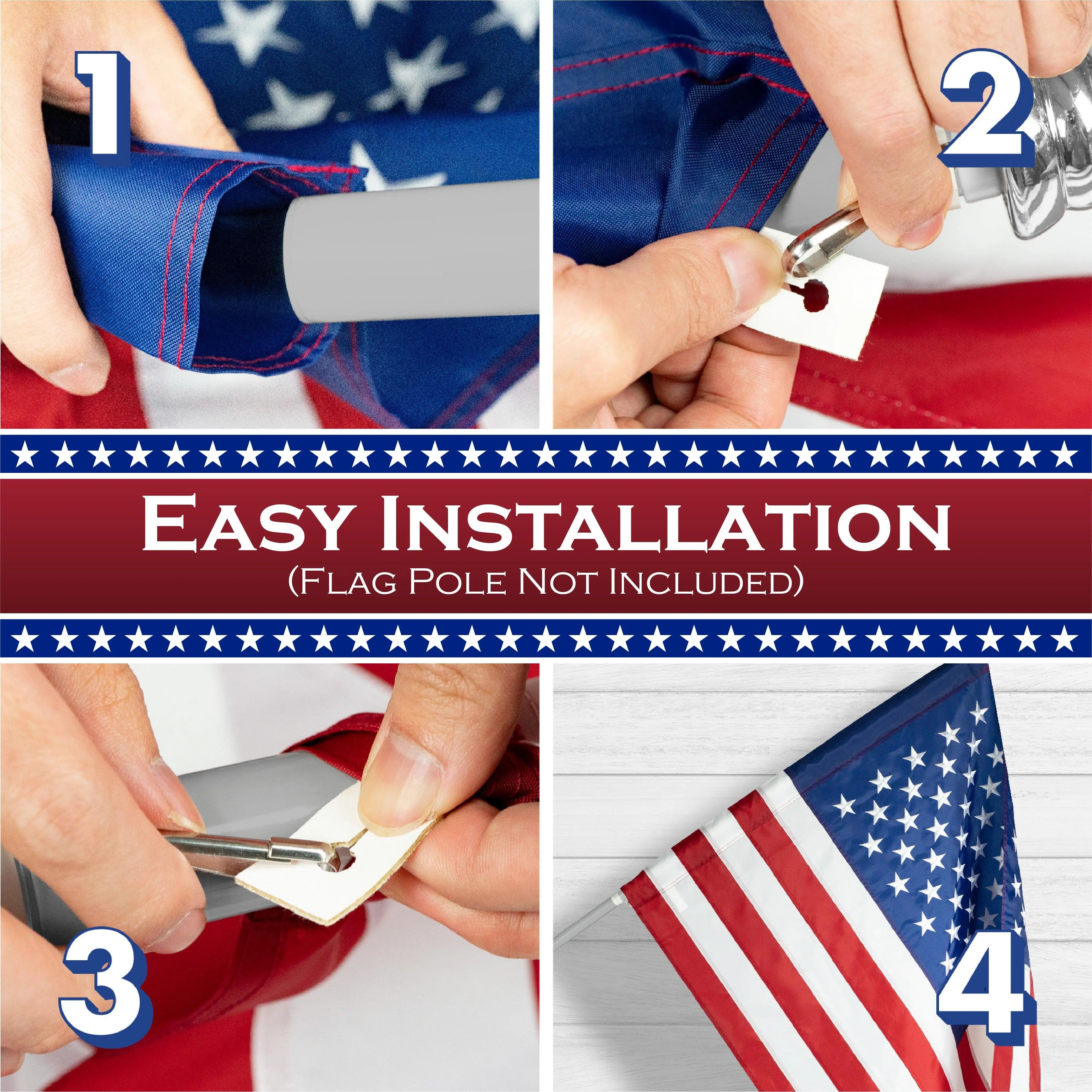 USA American Flag 2.5x4FT 3-Pack Pole Sleeve Embroidered Polyester By G128 G128