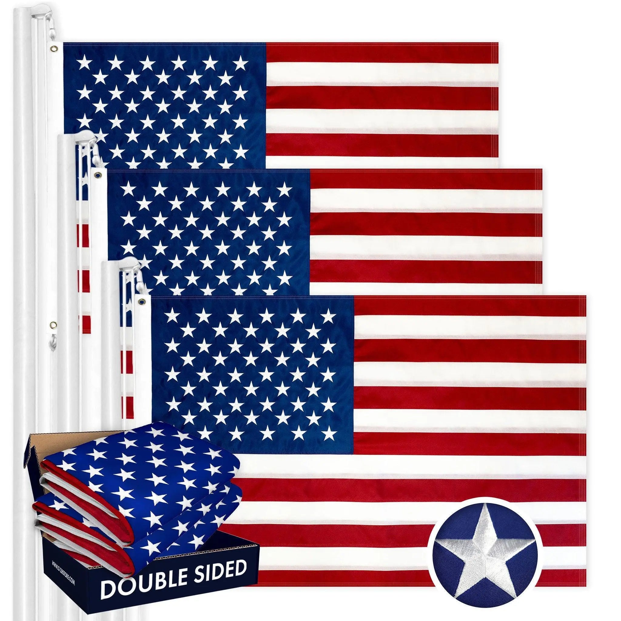 USA American Flag 3x5 Ft 3-Pack Double-sided Embroidered Polyester By G128 G128