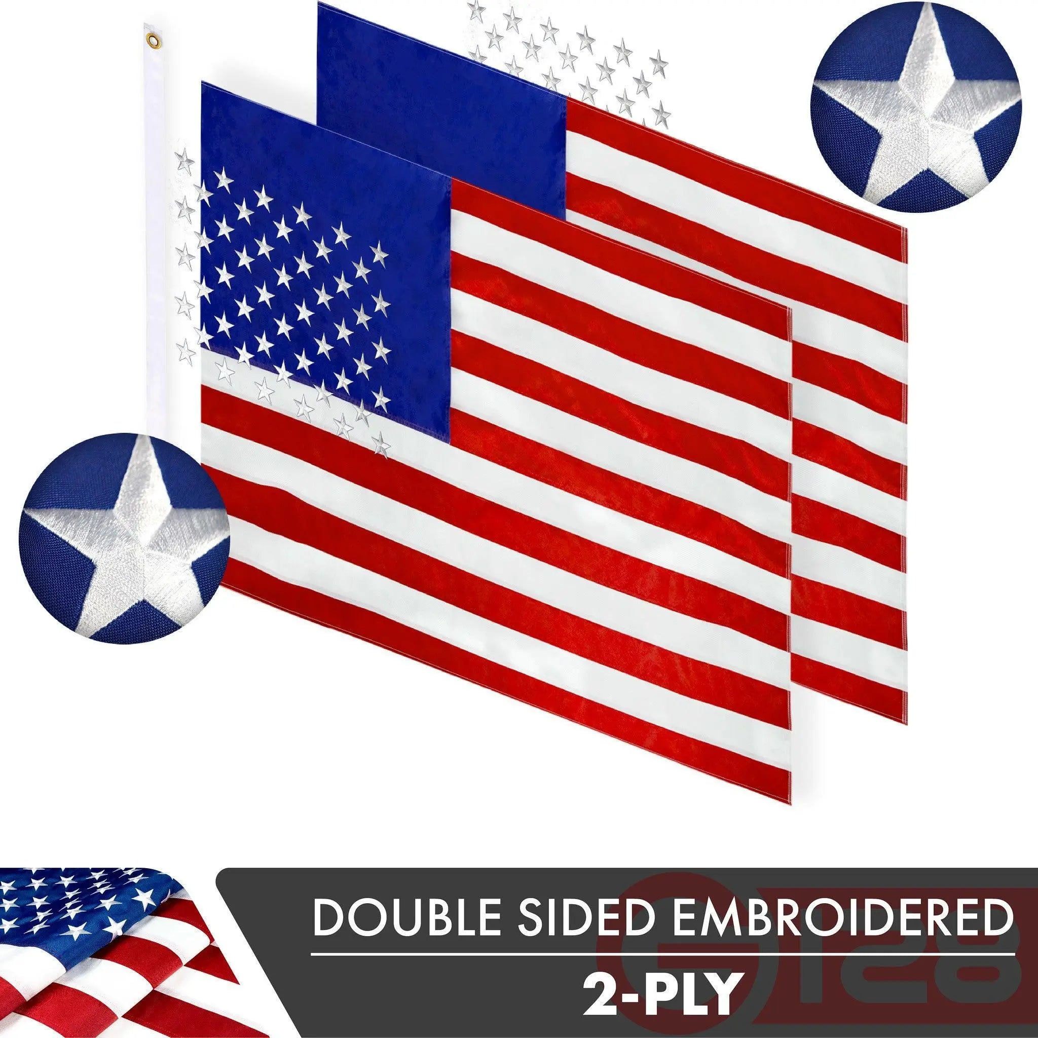 USA American Flag 3x5 Ft 3-Pack Double-sided Embroidered Polyester By G128 G128
