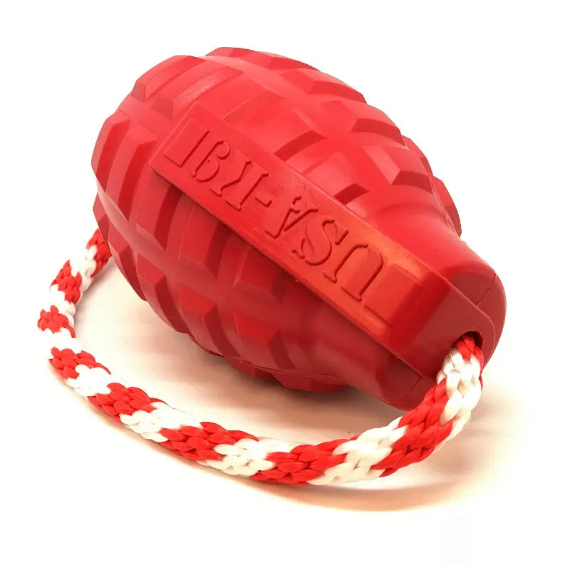 USA-K9 Grenade Durable Rubber Chew Toy, Treat Dispenser, Reward Toy, Tug Toy, and Retrieving Toy SodaPup