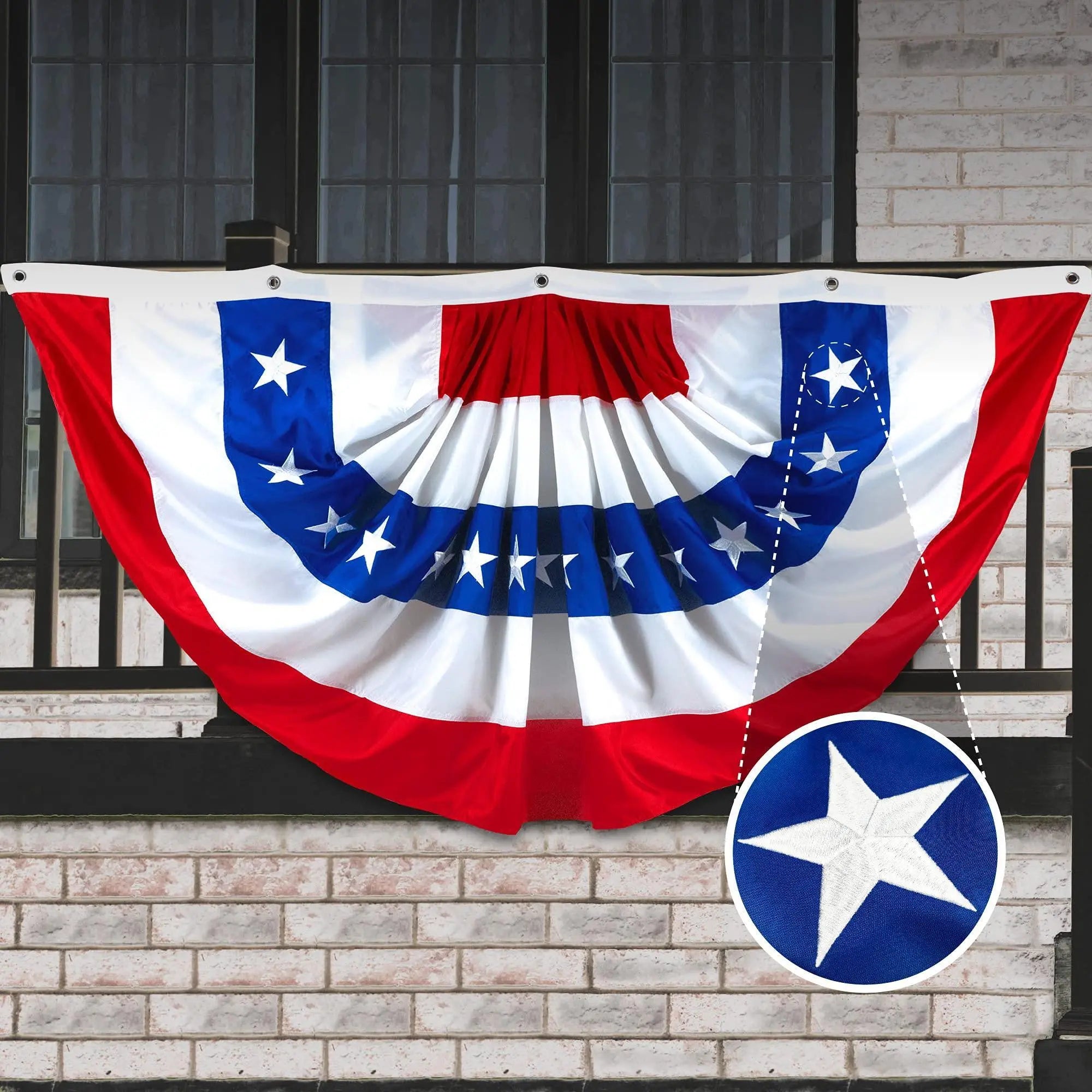 USA Pleated Fan Flag 4x8 Feet American USA Bunting Decoration Flags Embroidered Patriotic Stars & Sewn Stripes Canvas Header Brass Grommets G128