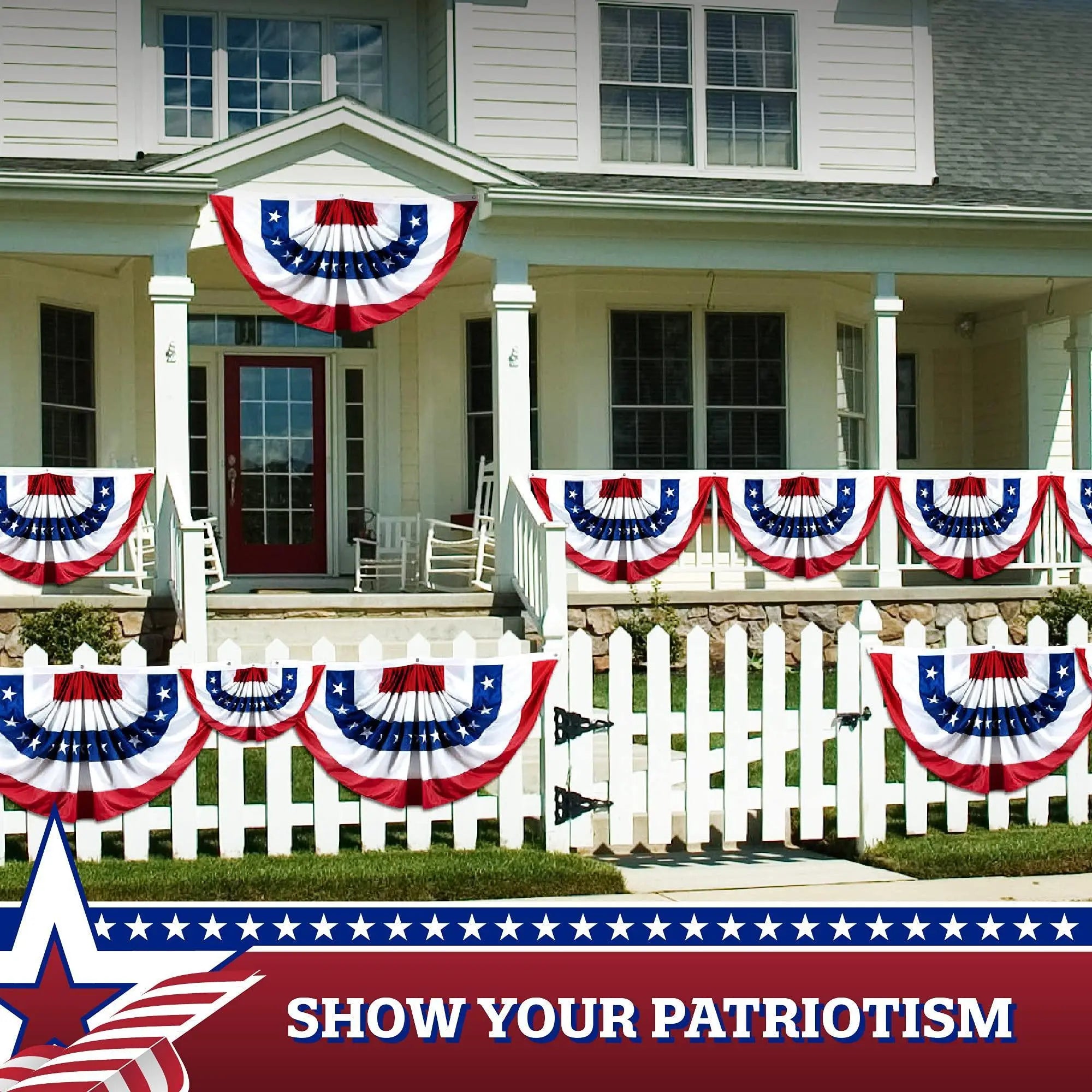 USA Pleated Fan Flag 4x8 Feet American USA Bunting Decoration Flags Embroidered Patriotic Stars & Sewn Stripes Canvas Header Brass Grommets G128