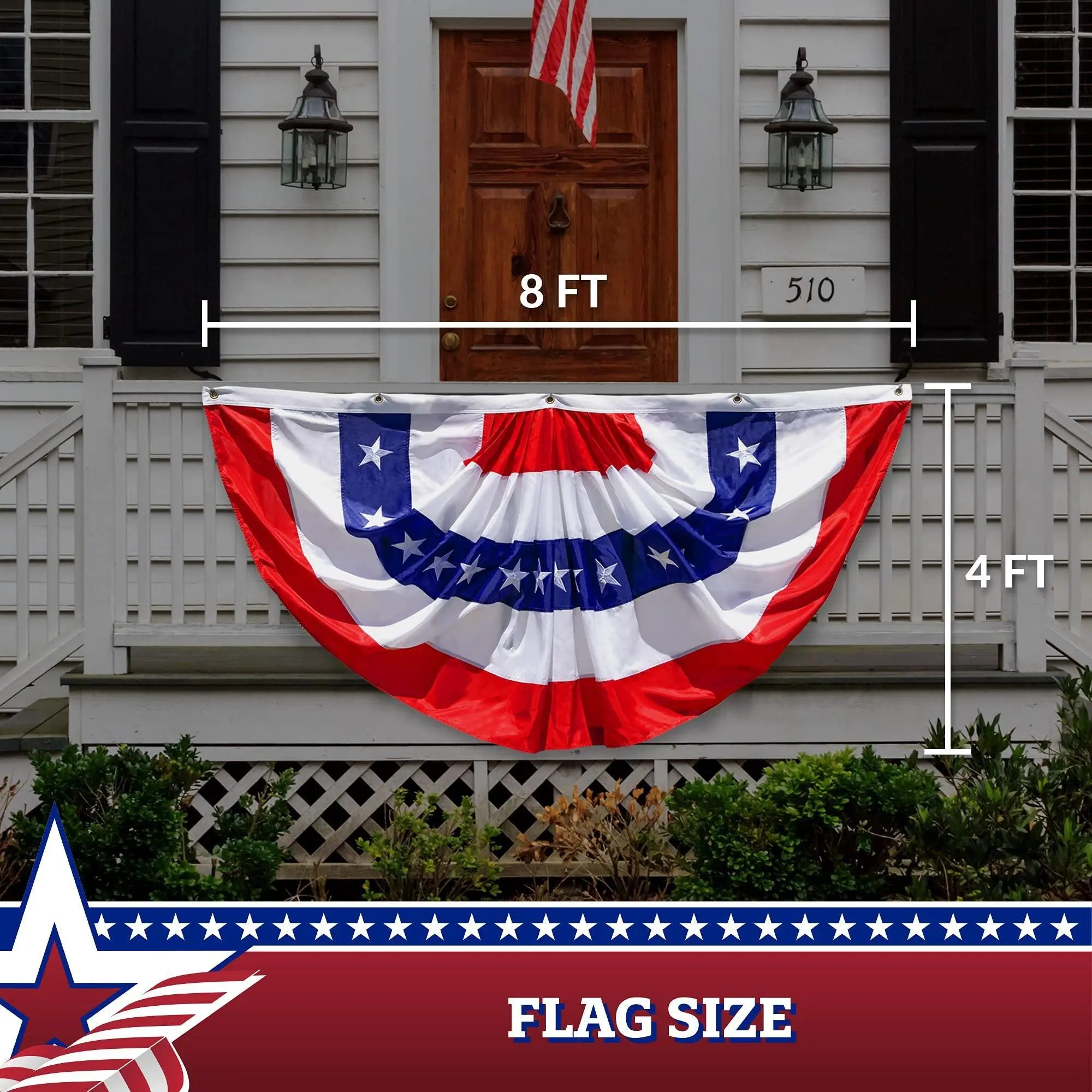 USA Pleated Fan Flag 4x8 Feet American USA Bunting Decoration Flags Embroidered Patriotic Stars & Sewn Stripes Canvas Header Brass Grommets G128