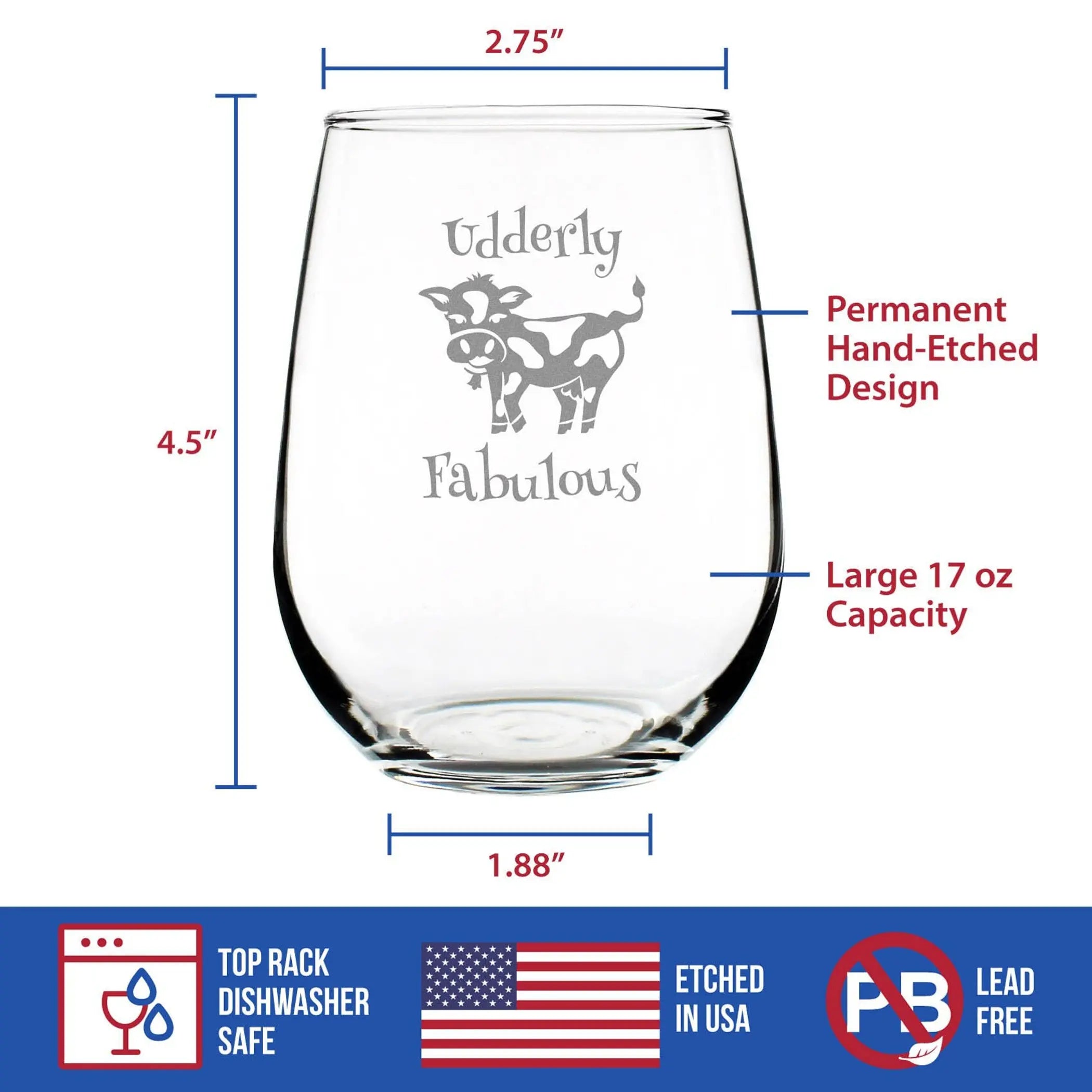 Udderly Fabulous Stemless Wine Glass - Cow Gifts and Decor Bevvee