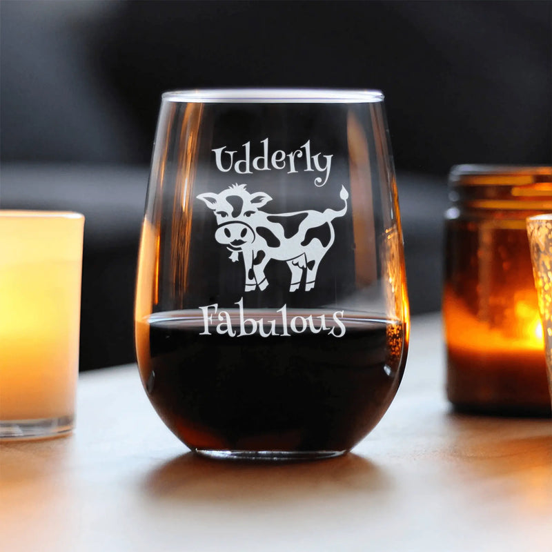 Udderly Fabulous Stemless Wine Glass - Cow Gifts and Decor Bevvee
